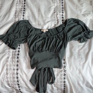Listicle Dark Green Puff Sleeve Blouse